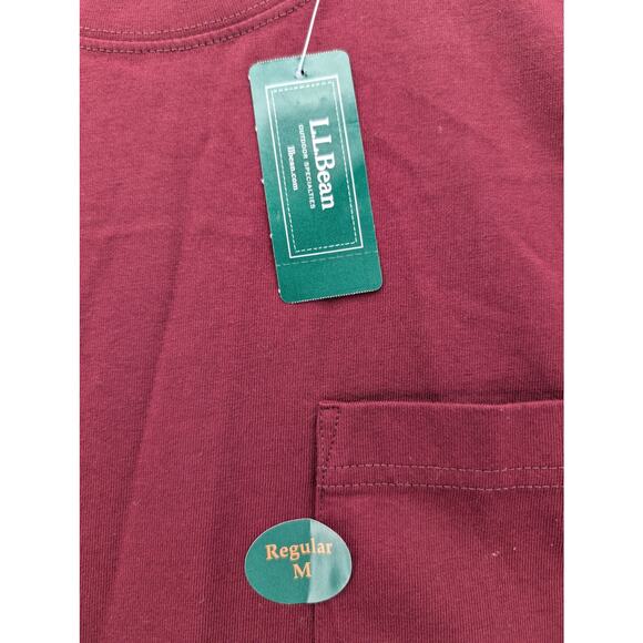 NWT L.L. Bean Men's Carefree Unshrinkable Tee with Pocket in Deep Port sz Medium - Picture 3 of 6
